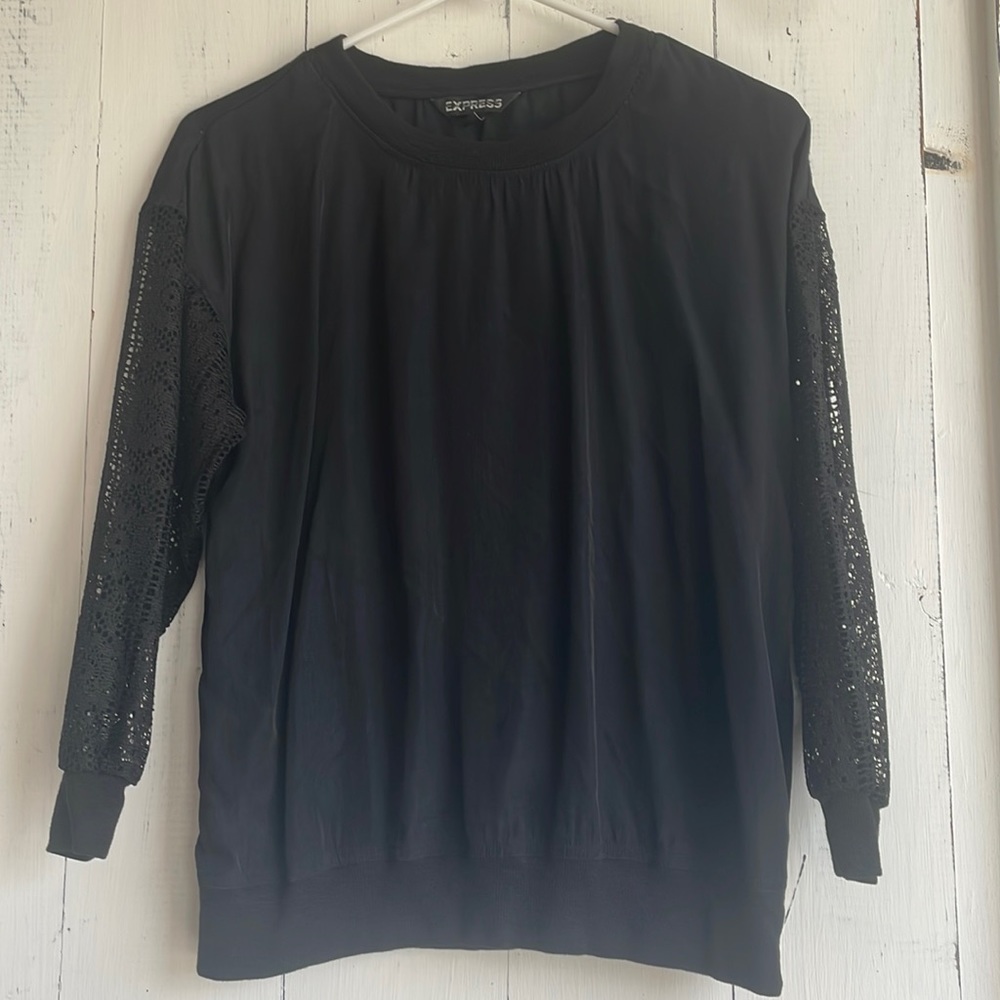 Express Long Laced Sleeve Black Top